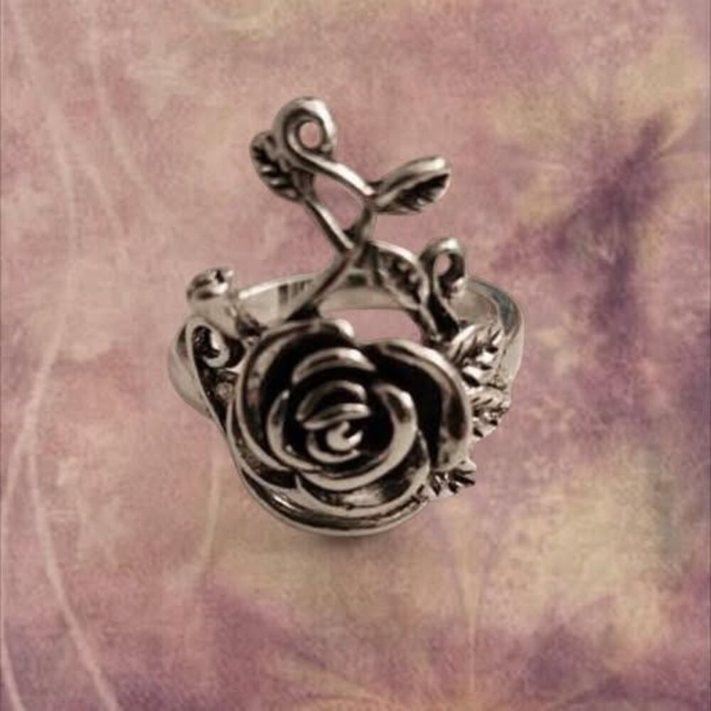 beautiful whimsygoth rose silver ring